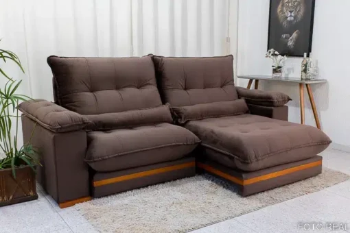 Sofá Retrátil Reclinável Ibiza Deluxe 2.30m Veludo Marrom – D33 e Molas Ensacadas - Imagem 2