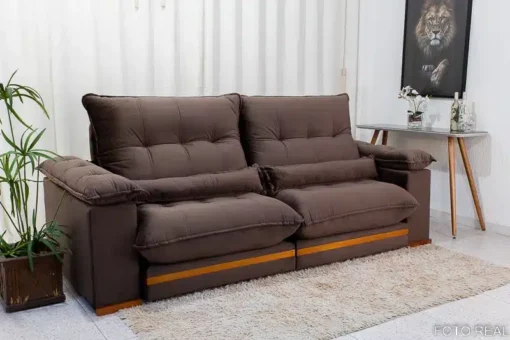 Sofá Retrátil Reclinável Ibiza Deluxe 2.30m Veludo Marrom – D33 e Molas Ensacadas - Imagem 3