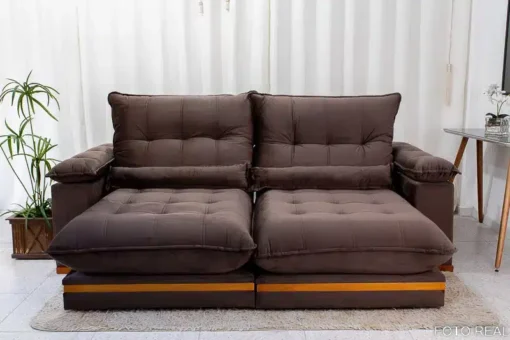 Sofá Retrátil Reclinável Ibiza Deluxe 2.30m Veludo Marrom – D33 e Molas Ensacadas - Imagem 4