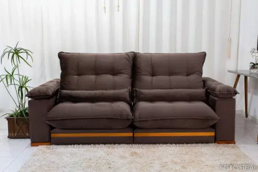 Sofá Retrátil Reclinável Ibiza Deluxe 2.30m Veludo Marrom – D33 e Molas Ensacadas - Imagem 5