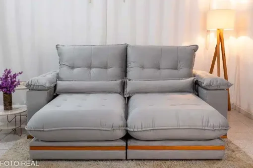 Sofá Retrátil Reclinável Ibiza Deluxe 2.50m Veludo Prata - D33 e Molas Ensacadas