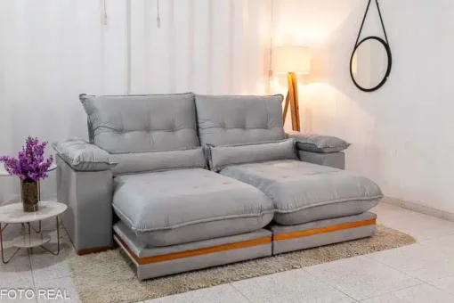 Sofá Retrátil Reclinável Ibiza Deluxe 2.50m Veludo Prata - D33 e Molas Ensacadas - Imagem 3