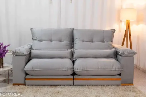 Sofá Retrátil Reclinável Ibiza Deluxe 2.50m Veludo Prata - D33 e Molas Ensacadas - Imagem 2