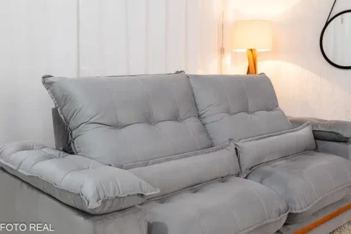 Sofá Retrátil Reclinável Ibiza Deluxe 2.50m Veludo Prata - D33 e Molas Ensacadas - Imagem 6