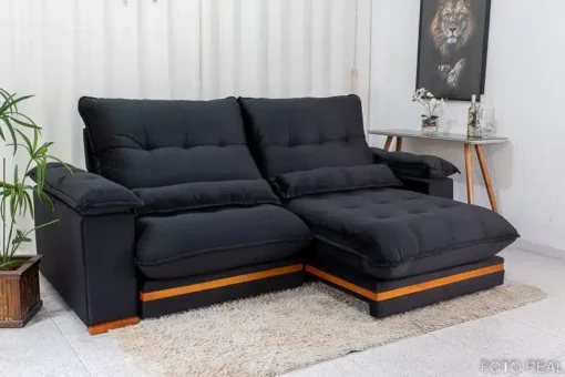 Sofá Retrátil Reclinável Ibiza Deluxe 2.50m Veludo Preto – D33 e Molas Ensacadas - Imagem 2