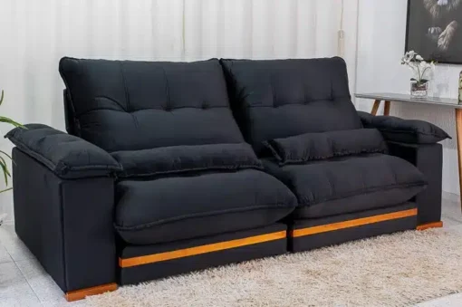 Sofá Retrátil Reclinável Ibiza Deluxe 2.50m Veludo Preto – D33 e Molas Ensacadas - Imagem 3