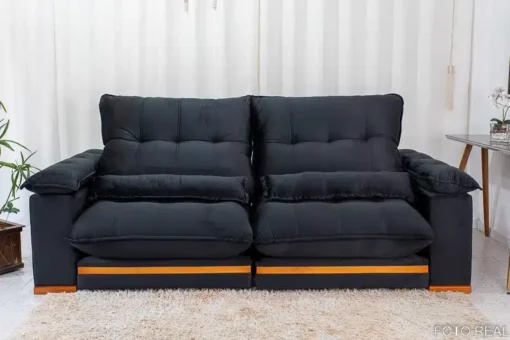 Sofá Retrátil Reclinável Ibiza Deluxe 2.50m Veludo Preto – D33 e Molas Ensacadas - Imagem 5