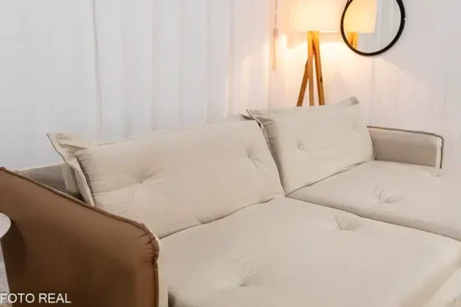 Sofá Retrátil Reclinável e Sofá Cama Lima 2.00m Linho Bege Courino – Sem Caixa - Imagem 9