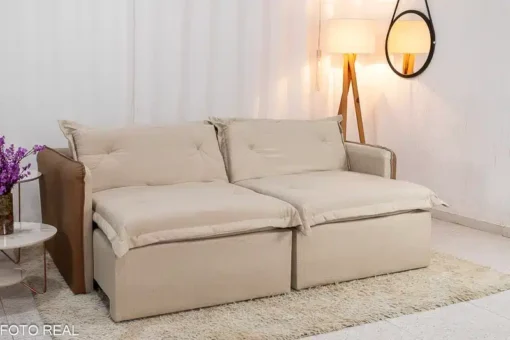 Sofá Retrátil Reclinável e Sofá Cama Lima 2.00m Linho Bege Courino – Sem Caixa - Imagem 11