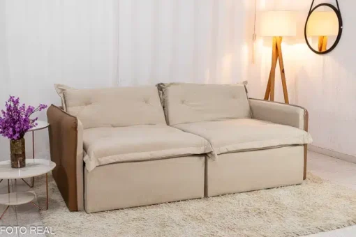 Sofá Retrátil Reclinável e Sofá Cama Lima 2.00m Linho Bege Courino – Sem Caixa - Imagem 12