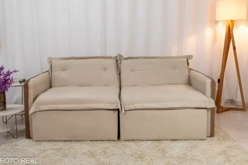 Sofá Retrátil Reclinável e Sofá Cama Lima 2.00m Linho Bege Courino – Sem Caixa - Imagem 13