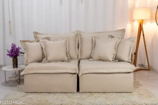 Sofá Retrátil Reclinável e Sofá Cama Lima 2.00m Linho Bege Courino – Sem Caixa - Imagem 5