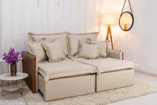 Sofá Retrátil Reclinável e Sofá Cama Lima 2.00m Linho Bege Courino – Sem Caixa - Imagem 6
