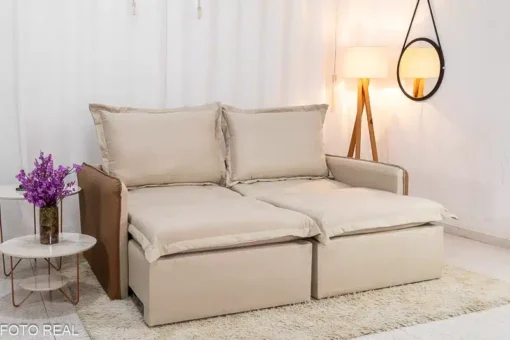 Sofá Retrátil Reclinável e Sofá Cama Lima 2.00m Linho Bege Courino – Sem Caixa - Imagem 7