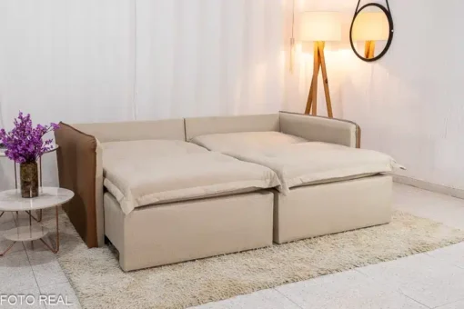 Sofá Retrátil Reclinável e Sofá Cama Lima 2.00m Linho Bege Courino – Sem Caixa - Imagem 8