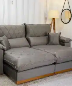 Sofá Retrátil Reclinável Magnum 2.10m Veludo Cinza – Molas Ensacadas