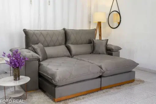Sofá Retrátil Reclinável Magnum 2.10m Veludo Cinza – Molas Ensacadas