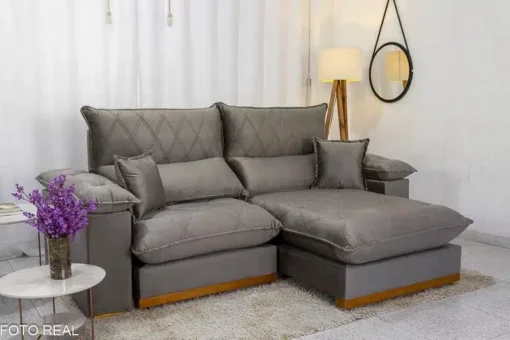Sofá Retrátil Reclinável Magnum 2.10m Veludo Cinza – Molas Ensacadas - Imagem 2