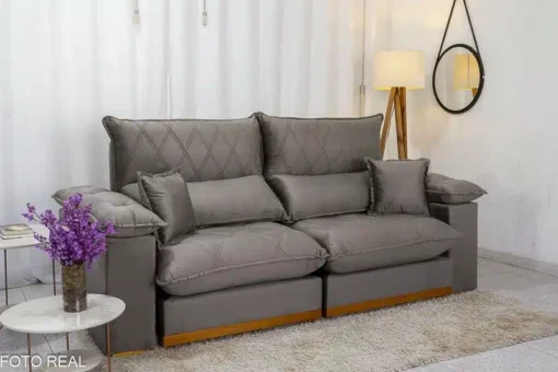 Sofá Retrátil Reclinável Magnum 2.10m Veludo Cinza – Molas Ensacadas - Imagem 3