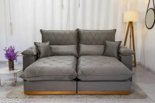 Sofá Retrátil Reclinável Magnum 2.10m Veludo Cinza – Molas Ensacadas - Imagem 4