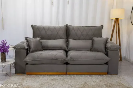 Sofá Retrátil Reclinável Magnum 2.10m Veludo Cinza – Molas Ensacadas - Imagem 5