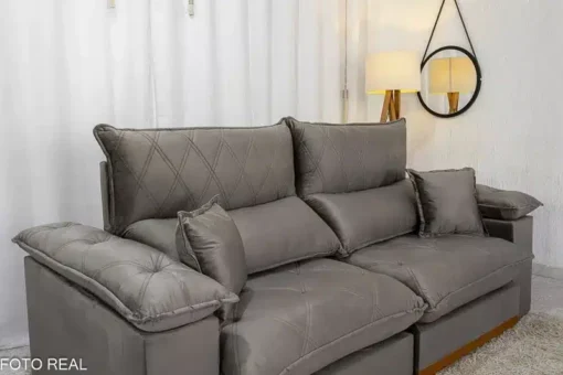 Sofá Retrátil Reclinável Magnum 2.10m Veludo Cinza – Molas Ensacadas - Imagem 7