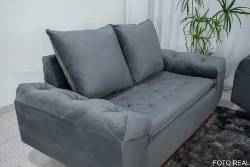 Sofá 2 lugares Bélgica Veludo Cinza Larg. 1.60m - Imagem 2
