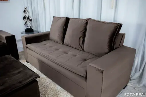 Sofá 3 e 2 lugares França com Puff Veludo Marrom Larg. 1.86m - Imagem 4