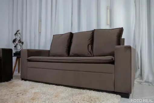 Sofá 3 e 2 lugares França com Puff Veludo Marrom Larg. 1.86m - Imagem 5
