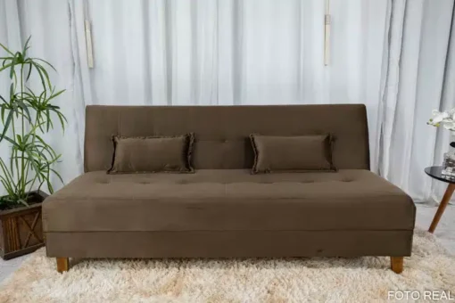 Sofá 4 lugares e Sofá Cama Casal Arpoador Veludo Marrom - Imagem 4