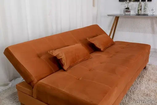 Sofá 4 lugares e Sofá Cama Casal Arpoador Veludo Terracota - Imagem 5
