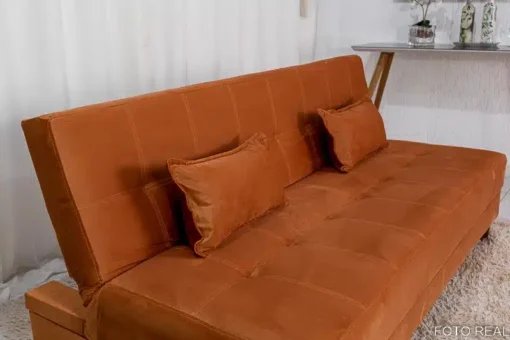 Sofá 4 lugares e Sofá Cama Casal Arpoador Veludo Terracota - Imagem 4