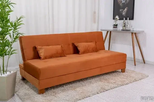 Sofá 4 lugares e Sofá Cama Casal Arpoador Veludo Terracota