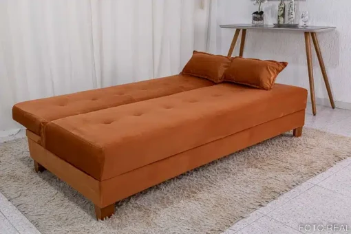 Sofá 4 lugares e Sofá Cama Casal Arpoador Veludo Terracota - Imagem 6