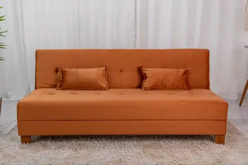 Sofá 4 lugares e Sofá Cama Casal Arpoador Veludo Terracota - Imagem 2