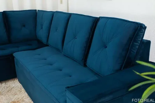 Sofá Canto 5 lugares com Puff Alemanha Veludo Azul - Imagem 4