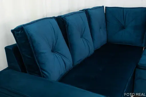 Sofá Canto 5 lugares com Puff Alemanha Veludo Azul - Imagem 5