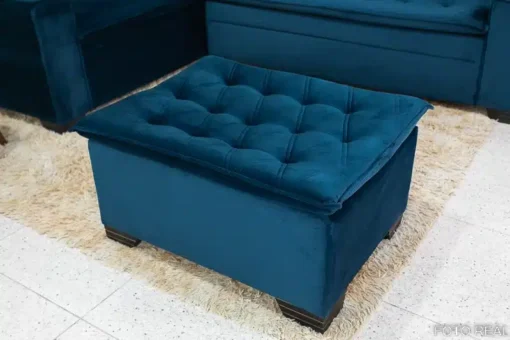 Sofá Canto 5 lugares com Puff Alemanha Veludo Azul - Imagem 7
