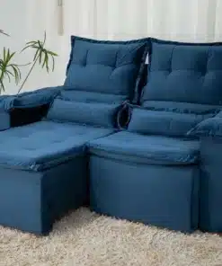 Sofá Retrátil Reclinável Nicole 1.80m Veludo Azul – Sem Caixa