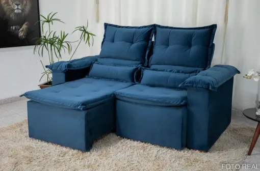 Sofá Retrátil Reclinável Nicole 1.80m Veludo Azul – Sem Caixa