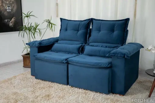 Sofá Retrátil Reclinável Nicole 1.80m Veludo Azul – Sem Caixa - Imagem 3