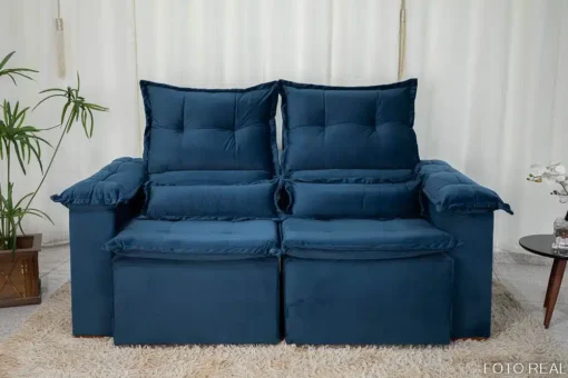 Sofá Retrátil Reclinável Nicole 1.80m Veludo Azul – Sem Caixa - Imagem 4