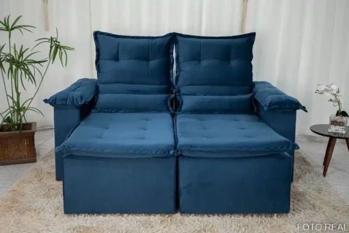 Sofá Retrátil Reclinável Nicole 1.80m Veludo Azul – Sem Caixa - Imagem 5