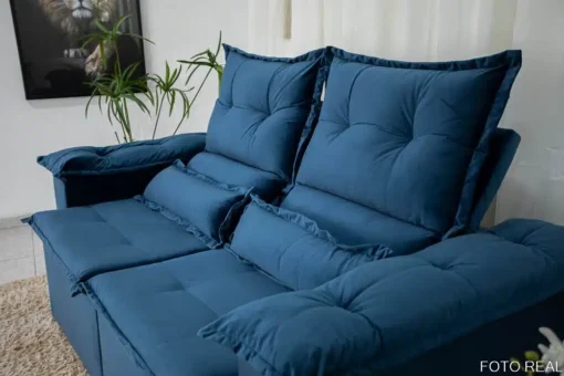 Sofá Retrátil Reclinável Nicole 1.80m Veludo Azul – Sem Caixa - Imagem 6