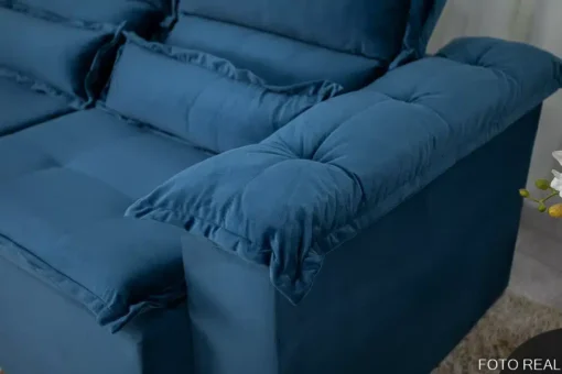 Sofá Retrátil Reclinável Nicole 1.80m Veludo Azul – Sem Caixa - Imagem 7