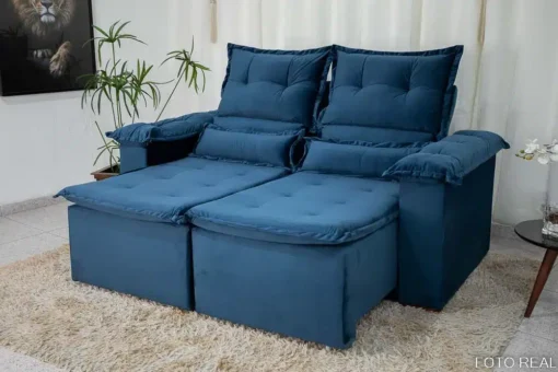 Sofá Retrátil Reclinável Nicole 1.80m Veludo Azul – Sem Caixa - Imagem 2