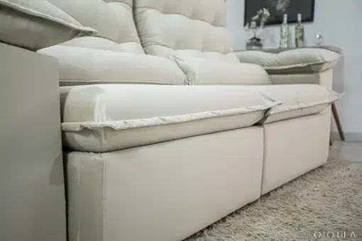Sofá Retrátil Reclinável Emanuelly 2.30m Veludo Bege - D28 Soft - Imagem 6