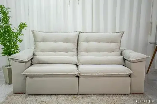 Sofá Retrátil Reclinável Emanuelly 2.30m Veludo Bege - D28 Soft - Imagem 3