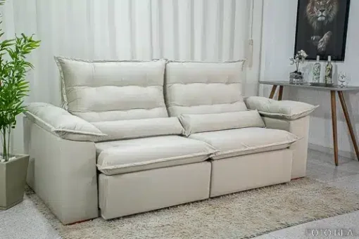 Sofá Retrátil Reclinável Emanuelly 2.30m Veludo Bege - D28 Soft - Imagem 4