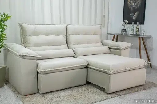 Sofá Retrátil Reclinável Emanuelly 2.30m Veludo Bege - D28 Soft - Imagem 2